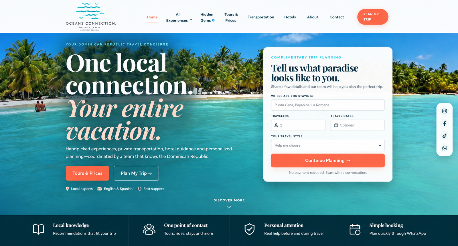 Vista del sitio web Oceans Connection